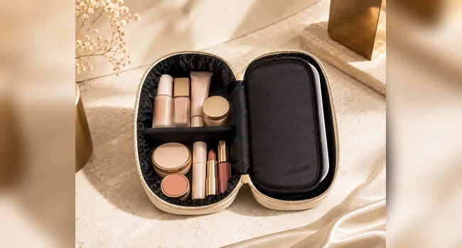 NANILUX LED Travel Makeup Organizer Bag with Rechargeable Mirror & Removable Center Divider