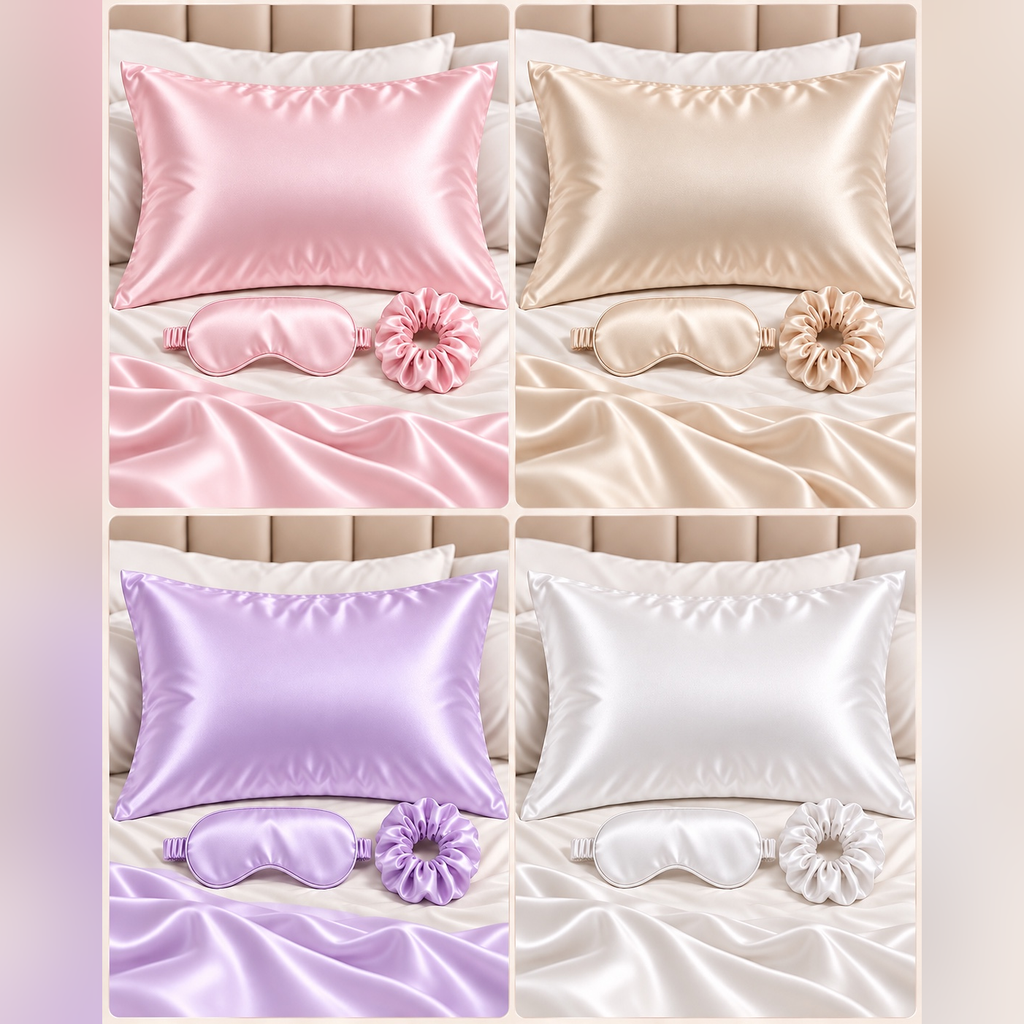 NANILUX Satin Travel Set – Pillowcase, Sleep Mask & Scrunchie