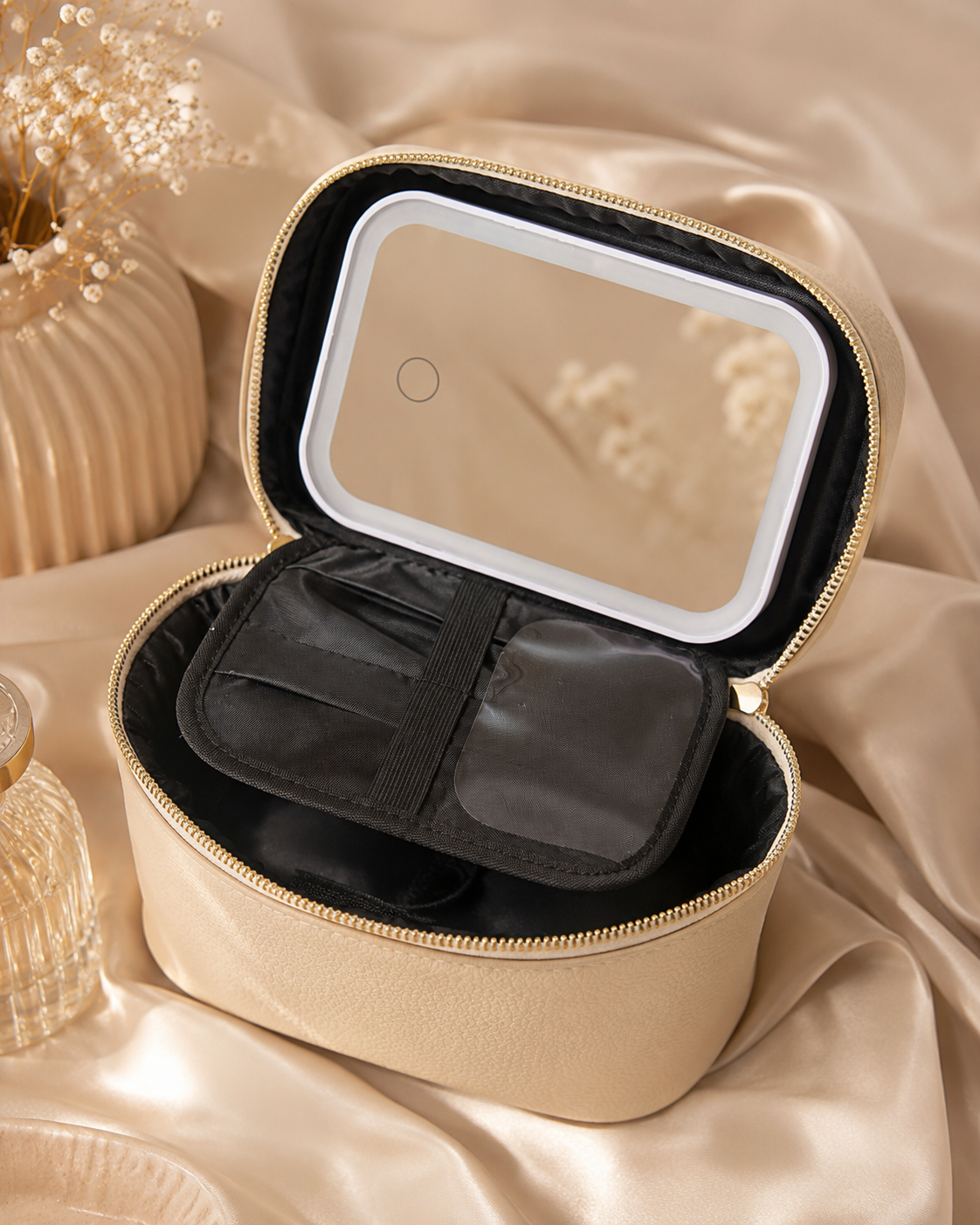 NANILUX LED Travel Makeup Organizer Bag with Rechargeable Mirror & Adjustable Compartment