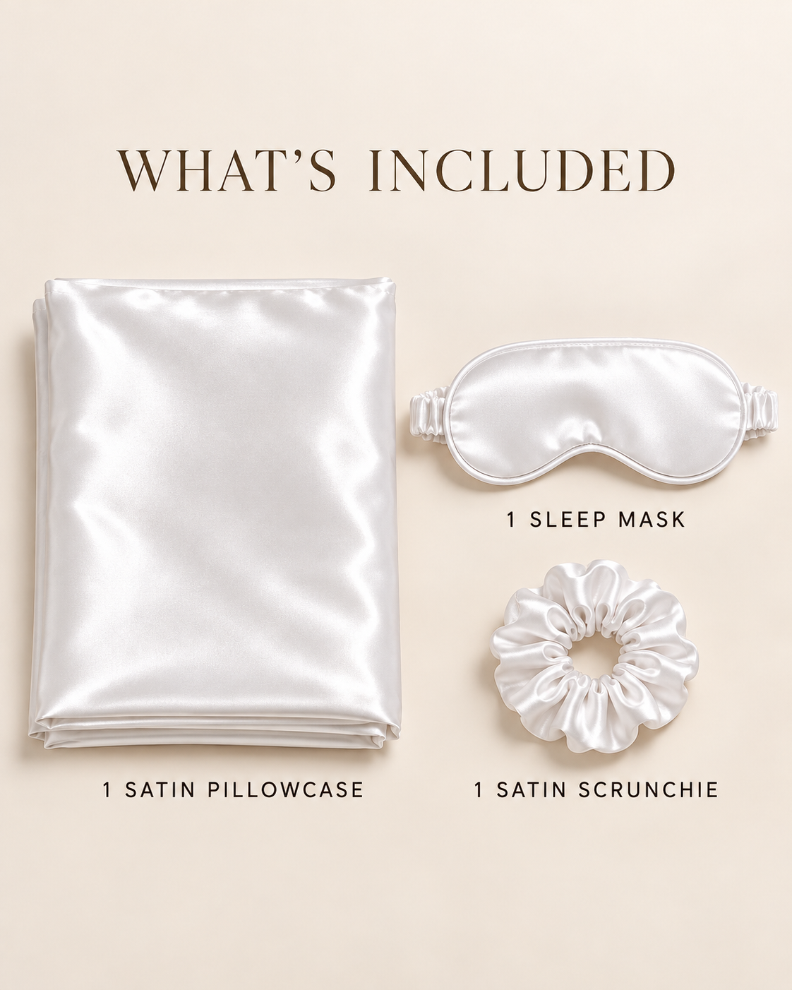 NANILUX Satin Travel Set – Pillowcase, Sleep Mask & Scrunchie