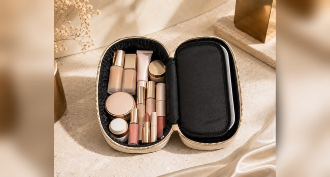 NANILUX LED Travel Makeup Organizer Bag with Rechargeable Mirror & Removable Center Divider