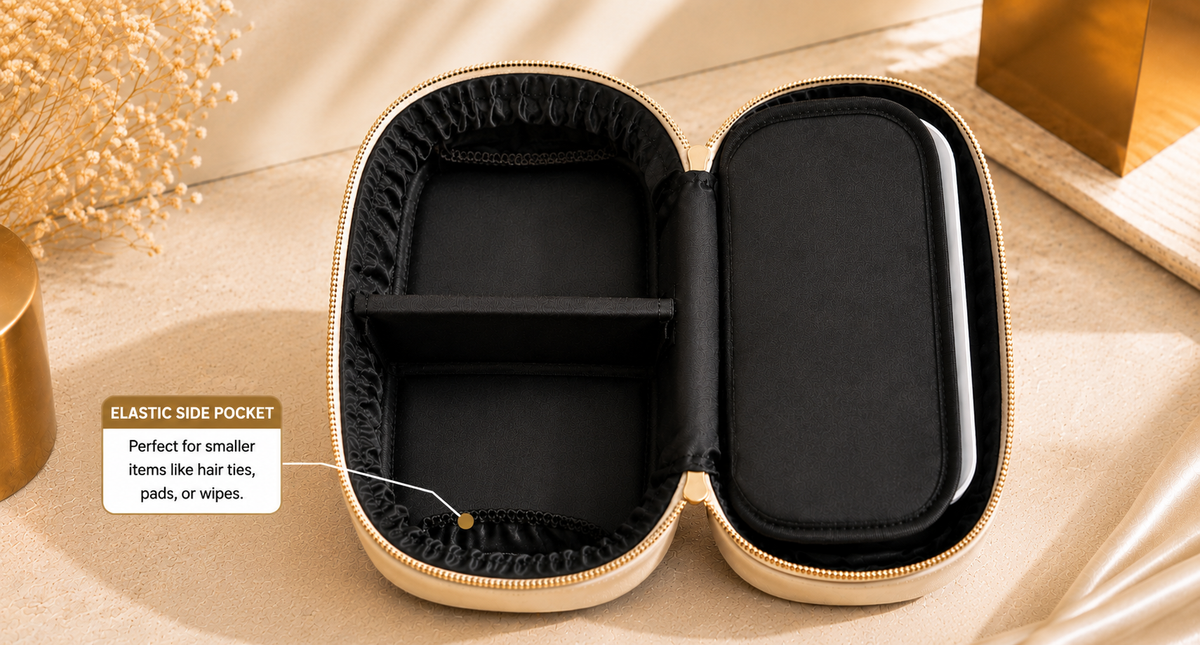 NANILUX LED Travel Makeup Organizer Bag with Rechargeable Mirror & Removable Center Divider