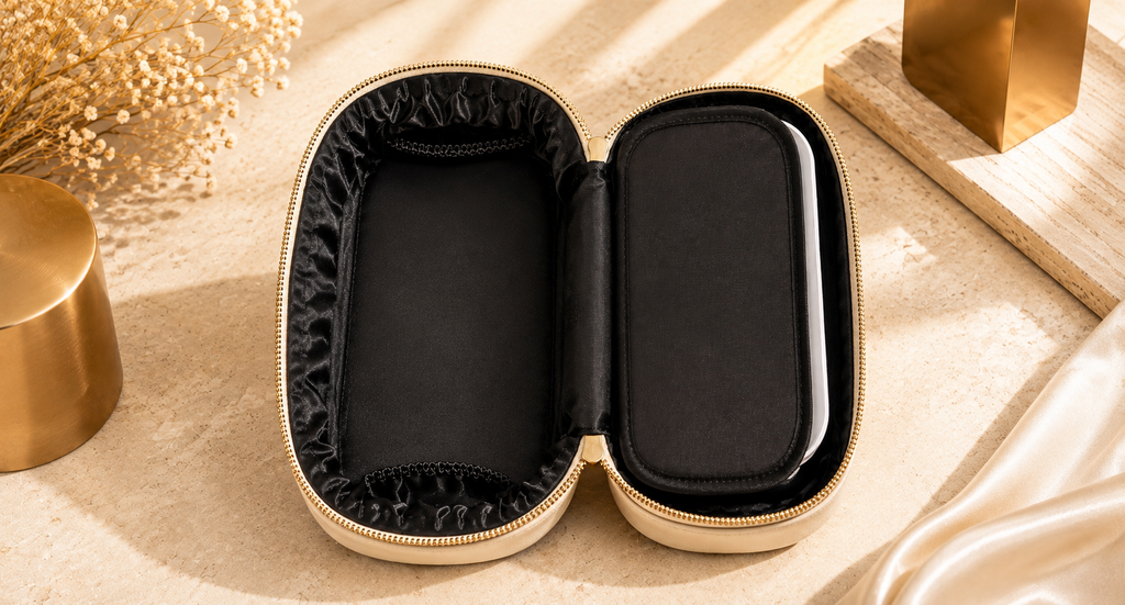 NANILUX LED Travel Makeup Organizer Bag with Rechargeable Mirror & Removable Center Divider