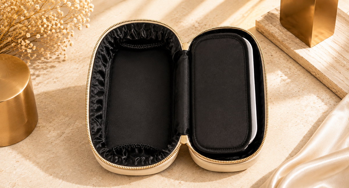 NANILUX LED Travel Makeup Organizer Bag with Rechargeable Mirror & Removable Center Divider