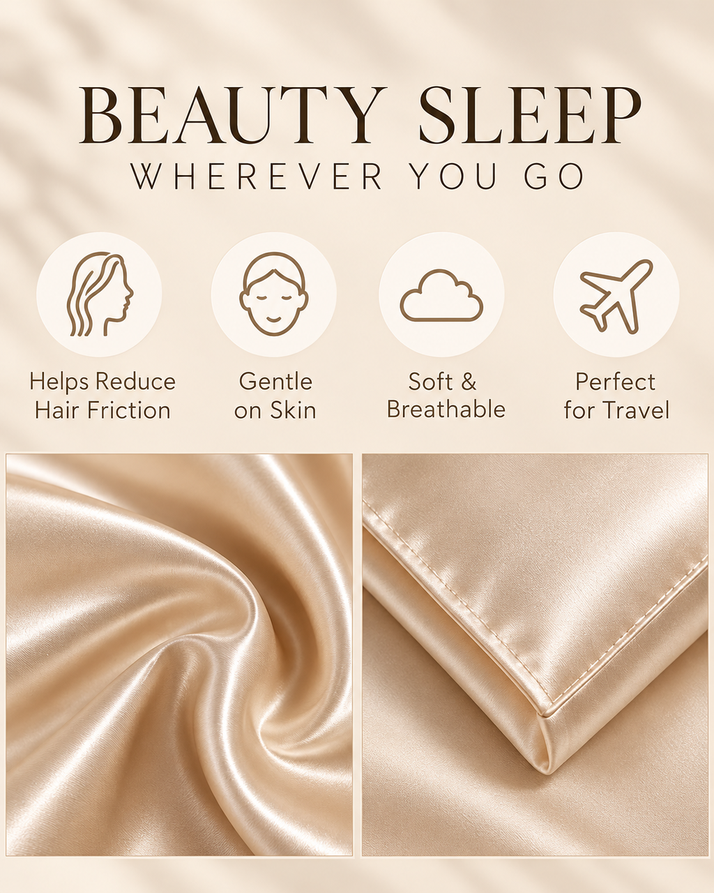 NANILUX Satin Travel Set – Pillowcase, Sleep Mask & Scrunchie
