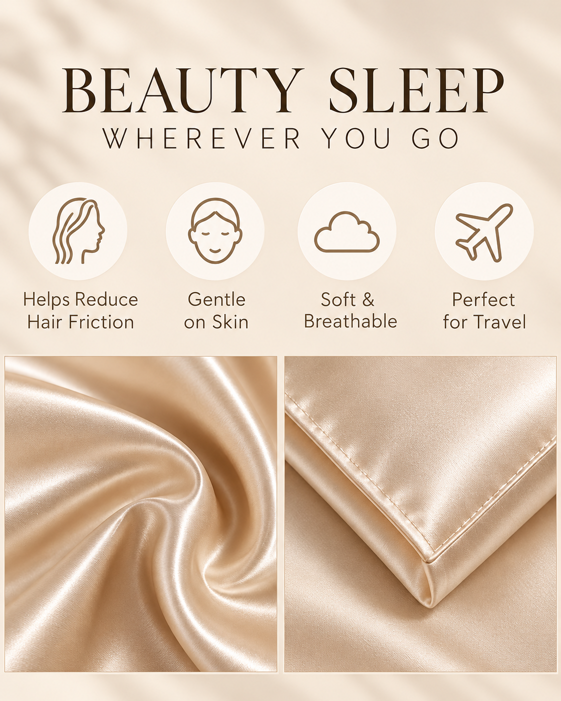 NANILUX Satin Travel Set – Pillowcase, Sleep Mask & Scrunchie