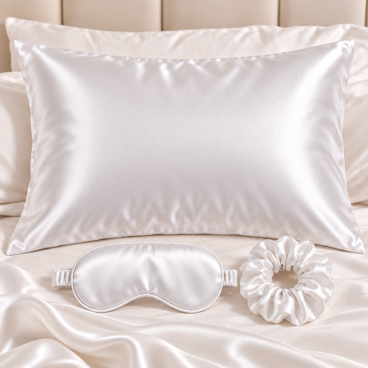 NANILUX Satin Travel Set – Pillowcase, Sleep Mask & Scrunchie