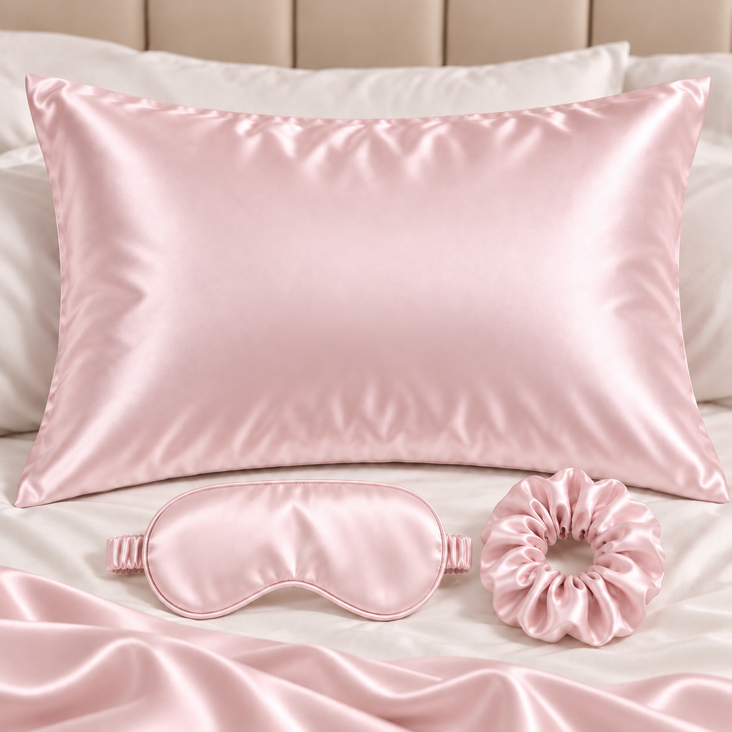 NANILUX Satin Travel Set – Pillowcase, Sleep Mask & Scrunchie