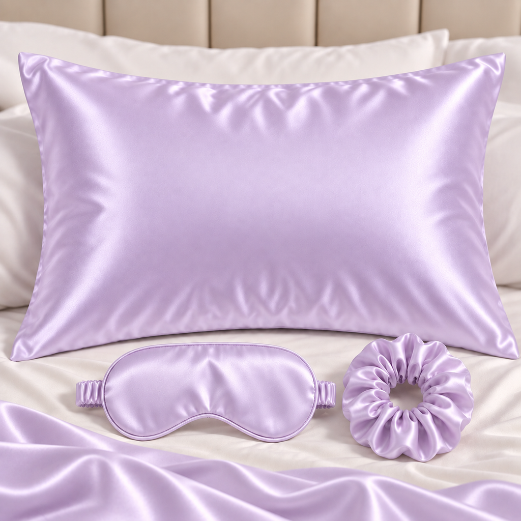 NANILUX Satin Travel Set – Pillowcase, Sleep Mask & Scrunchie