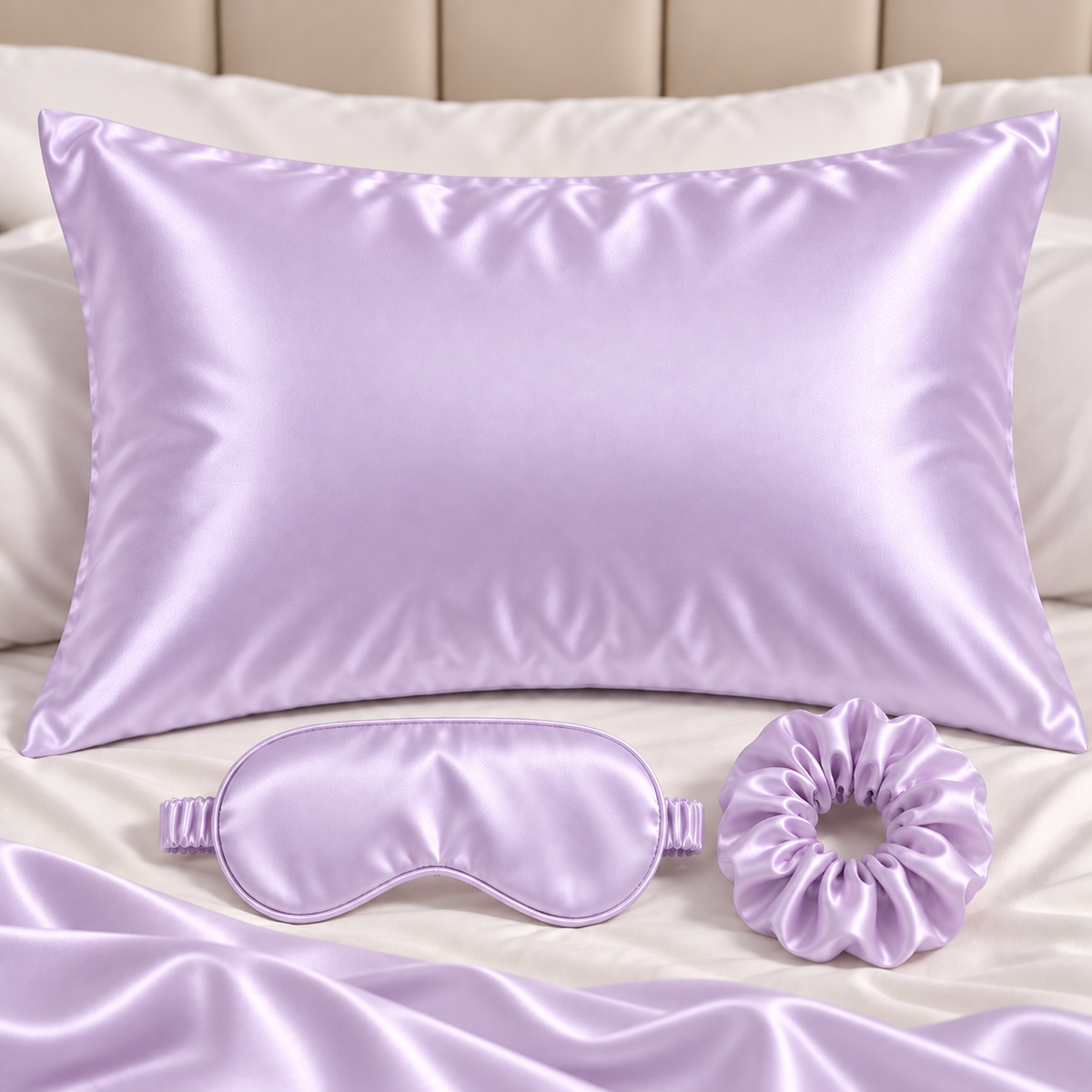 NANILUX Satin Travel Set – Pillowcase, Sleep Mask & Scrunchie