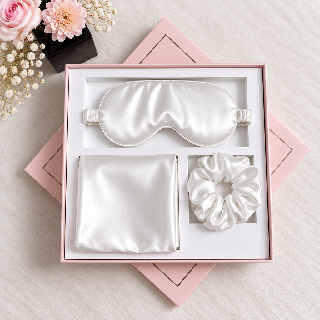 NANILUX Satin Travel Set – Pillowcase, Sleep Mask & Scrunchie