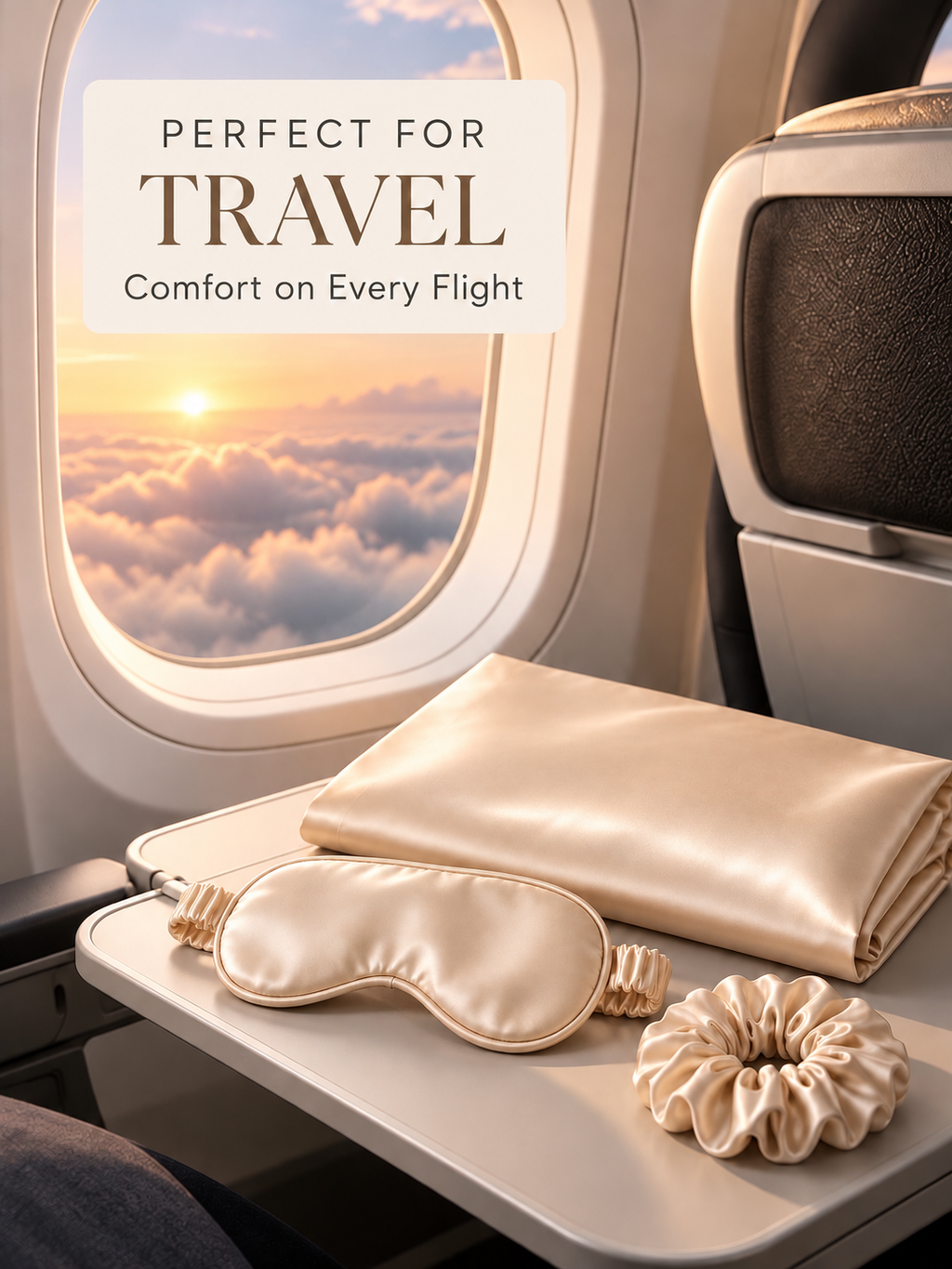 NANILUX Satin Travel Set – Pillowcase, Sleep Mask & Scrunchie