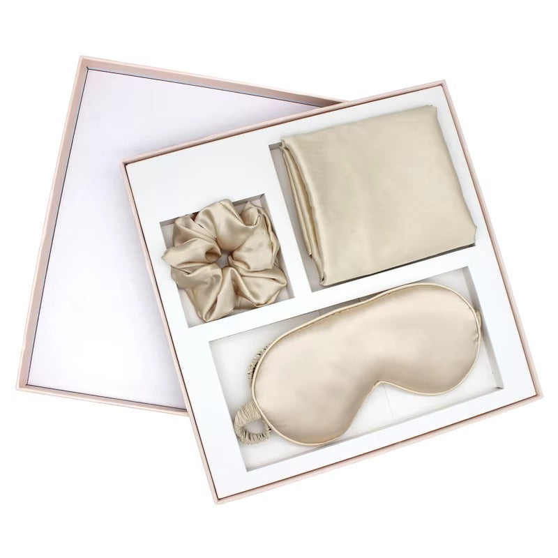 NANILUX Satin Travel Set – Pillowcase, Sleep Mask & Scrunchie